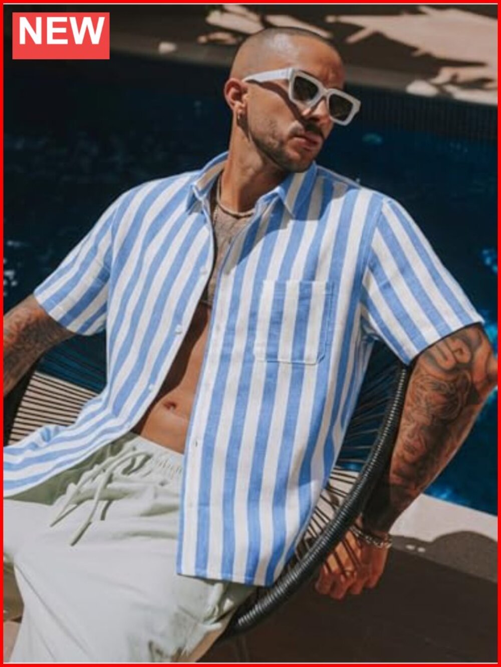 Mens Linen Short Sleeve Striped Button Down Shirt Casual Beach Vacation Top - Picture 3 of 6